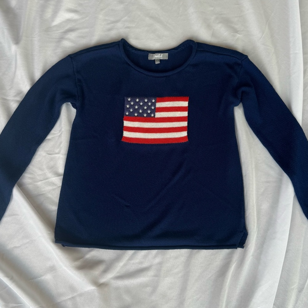 Marled Clothing Sweater Sz S Women’s Classic Americana Flag Blue Open Knit